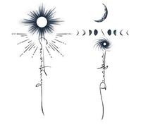 Autocollants de tatouage à base de plantes, éléments soleil et lune d'une durée de 7 à 15 jours, imperméables et antifriction, effet réaliste, adaptés aux personnes qui ne veulent pas de tatouage(6PCS