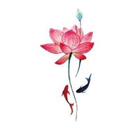 Autocollants de tatouage à transfert d'eau de fleur de Lotus rouge, 2 pièces, taille arrière, tatouage temporaire for femmes, tatouage Flash for filles(01)