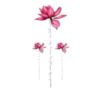 Autocollants de tatouage à transfert d'eau de fleur de Lotus rouge, 2 pièces, taille arrière, tatouage temporaire for femmes, tatouage Flash for filles(03)
