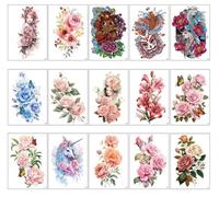 Autocollants De Tatouage De Fleur De Lotus Noir Et Blanc Fleur Bras Cicatrice Couverture Rose Petit Tatouage Temporaire Frais 150 * 210mm A0079