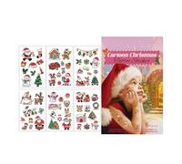 Autocollants de tatouage de Noël - 6 feuilles de tatouages temporaires Père Noël, bonhomme de neige et renne, autocollants drôles et mignons pour, adultes, fête et maquillage