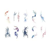 Autocollants de tatouage de poisson, 10 pièces, for les mains, les jambes et le corps, petits motifs, tatouages temporaires for femmes, faux tatouage mignon et réaliste