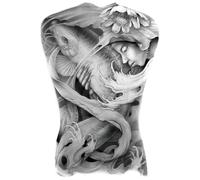 Autocollants de tatouage dos complet Dragon tigre renard soldat Art corporel imperméable faux tatouages autocollant homme femme (48 * 34 cm)(004)