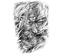 Autocollants de tatouage dos complet Dragon tigre renard soldat Art corporel imperméable faux tatouages autocollant homme femme (48 * 34 cm)(007)