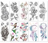 Autocollants De Tatouage Pour Bras Représentant Une Déesse Florale, Écologiques, Imperméables Et Durables, Autocollants De Tatouage Colibri À L'Aquarelle 210×96mm