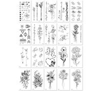 Autocollants De Tatouage Temporaires Frais Et Mignons Représentant Des Fleurs, Des Papillons, Des Lettres, Des Lettres Anglaises Et Des Lignes De Croquis - Autocollants Imperméables. 60 * 105mm A039
