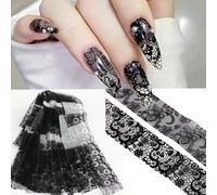 Autocollants de transfert de folie d'art des ongles en dentelle noire, fleur pétale, dentelle rétro sexy. Fournitures d'art des ongles. Papier étoilé holographique, feuilles de transfert DIY pour manu