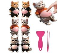 Autocollants de ventre de chat - Squeeze Sensory Toys | Lot de 6 autocollants de ventre mignons 3D 3D mignons drôles doux pour manuels scolaires trousse à crayons comprimés tasse d'eau préscolaire