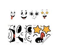 Autocollants de visage drôles: 4 feuilles de décalcomanies en PVC amovibles Expressions de dessin animé auto-adhésives, Art mural d'humour pour la salle de bain | ent Décoration extérieure