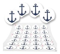 Autocollants déco marine, lot de 24: Stickers ronds ancre bateau bleu et blanc pour décoration thème marin, carte, fête, cadeau, scrapbooking, DIY, déco bord de mer, Ø 4 cm