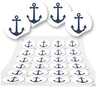 Autocollants Déco Marine, Lot De 24: Stickers Ronds Ancre Bateau Bleu Et Blanc Pour Décoration Thème Marin, Carte, Fête, Cadeau, Scrapbooking, Diy, Déco Bord De Mer, Ø 4 Cm