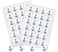 Autocollants Déco Marine, Lot De 48: Stickers Ronds Ancre Bateau Bleu Et Blanc Pour Décoration Thème Marin, Carte, Fête, Cadeau, Scrapbooking, Diy, Déco Bord De Mer, Ø 4 Cm
