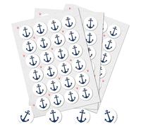 Autocollants déco marine, lot de 72: Stickers ronds ancre bateau bleu et blanc pour décoration thème marin, carte, fête, cadeau, scrapbooking, DIY, déco bord de mer, Ø 4 cm