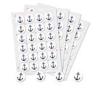Autocollants déco marine, lot de 96: Stickers ronds ancre bateau bleu et blanc pour décoration thème marin, carte, fête, cadeau, scrapbooking, DIY, déco bord de mer, Ø 4 cm