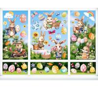 Autocollants Décor de Pâques - 9 Feuilles de Décoration Fenêtre avec Lapins et Œufs pour Printemps