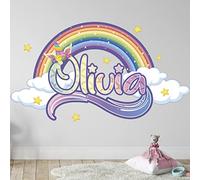 Autocollants décoratifs arc-en-ciel - Stickers personnalisé licorne - Stickers muraux chambre fille - Autocollant mural arc-en-ciel pour chambre de fille - Etiquette prenom personnalisé
