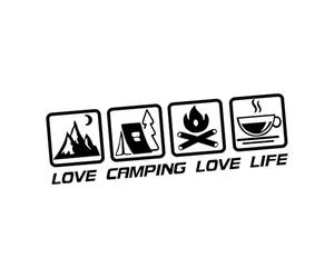 Autocollants décoratifs pour voiture - Love Camping Loves Life - Autocollant en vinyle imperméable - de véhicule d'aventure - Coffee Camper Offroad avec adhésif puissant - Décoration de