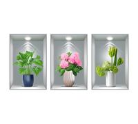 Autocollants décoratifs, simulation 3D, peinture autocollante de plantes et de fleurs, plantes en pot et peinture décorative d'escaliers et de couloirs, autocollants muraux imperméables et