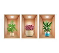 Autocollants décoratifs, simulation 3D, peinture autocollante de plantes et de fleurs, plantes en pot et peinture décorative d'escaliers et de couloirs, autocollants muraux imperméables et