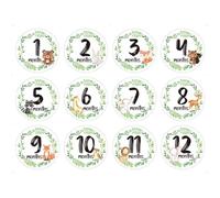 Autocollants d'enregistrement mensuel pour bébé - Accessoires de photographie - Autocollants de mois commémoratifs pour bébé - Motif animal de dessin animé - Autocollants floraux pour bébé