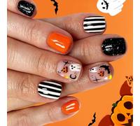 Autocollants d'Halloween à rayures fantomatiques, chauve-souris, citrouille, faux pour fête, accessoires artistiques, autocollants d'art d'Halloween