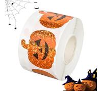 Autocollants d'Halloween, autocollants citrouille, étiquettes holographiques réutilisables, fournitures autocollantes, rouleau de 500 pièces, multicolore, idéal pour les jeux d'automne, les activités