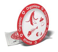 Autocollants d'information - Pictogrammes "Organique" pour l'organisation du tri sélectif des déchets pour poubelle ou conteneur - 6 stickers ronds - 9,5cm