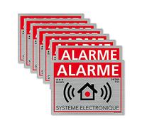 Autocollants dissuasifs Alarme Système électronique, Lot de 8 adhésifs Système Électronique, Stickers Alarme pour vitres - 80 x 60 mm, Adhésif Aspect Aluminium brossé