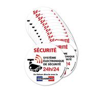 Autocollants dissuasifs Sécurité Système électronique, Lot 12 adhésifs Système Électronique, Liaison directe avec la Gendarmerie - Diamètre 75mm - Couleur Blanc