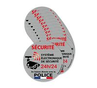 Autocollants dissuasifs Sécurité Système électronique, Lot de 12 adhésifs Système Électronique, Liaison directe avec la Police - Diamètre 75mm - Couleur Argent