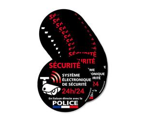 Autocollants dissuasifs Sécurité Système électronique, Lot de 12 adhésifs Système Électronique, Liaison directe avec la Police - Diamètre 75mm - Couleur Noir