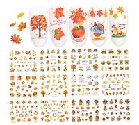 Autocollants D'ongle D'automne Les Feuilles D'érable À Citrouille De Dinde À La Citrouille Autocollants D'art De Grâces De Transfert De Transfert D'eau À Thème Décorations D'ongles, 12 Feuilles /
