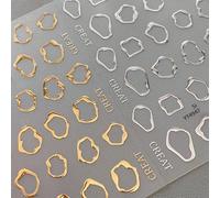 Autocollants d'ongles punk style métallique 3D minimaliste ligne d'or motif cercle lumineux, décoration d'ongles , autocollants de feuille métallique brillante pour le Nail Art DIY, fête, texture méta