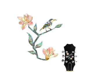 Autocollants en forme d'oiseau pour guitare - Œuvre d'art florale rose magnolia accessoires d'instruments de musique, décalcomanies amovibles en vinyle pour tête de ukulélé, décoration de corps de