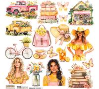Autocollants en papier - ScrapLove - Yellow Spring 1 fleurs voiture livre femme