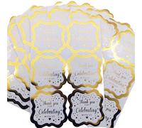 Autocollants En Relief Lot de 60 autocollants en feuille d'or « Merci d'avoir célébré avec nous » de 5,1 cm, cadre fantaisie, étiquettes rectangulaires, autocollants for fête de mariage