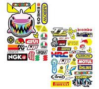 Autocollants en Vinyle pour Voiture, 2 feuilles Autocollant Moto Cross, Ensemble Autocollants Sport, Autocollant Voiture Tuning, pour Motos, Voitures De Course, VéLos, multicolore