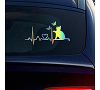 Autocollants en vinyle pour voitures, Nouiroy Naughty Kitty avec papillon battement de cœur et autocollants réfléchissants pour voiture, maison, laser