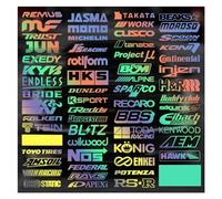 Autocollants et décalcomanies de Sponsor de Course aléatoires, 15 pièces, for JDM EDM Race Turbo Drift, Ensemble réfléchissant en Vinyle imperméable for Voiture, 61Styles (Color : Reflective Laser,