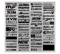 Autocollants et décalcomanies de Sponsor de Course aléatoires, 15 pièces, for JDM EDM Race Turbo Drift, Ensemble réfléchissant en Vinyle imperméable for Voiture, 61Styles (Color : Black, Size : 20CM