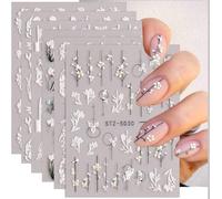 Autocollants et Décalcomanies pour le Nail Art - Rose, Papillon, Clou noir Accessoires pour les ongles - Autocollants faciles à appliquer pour le stylisme 4 Feuilles
