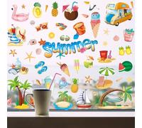 Autocollants Fenêtre Été, 134 Pièces Plage Fruits Glace Stickers Vitre Statique Verre Autocollant DIY Été Decor pour Chambre d'enfant Fête Maison Fenêtres Portes Verre Boutique École
