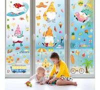 Autocollants Fenêtre Été, 93PCS Grand Nain de Jardin Plage Fruits Stickers Vitre, Amovibles Statique Verre Autocollant Été Decor pour Chambre d'enfant Fête Maison Fenêtres Portes Verre Boutique École