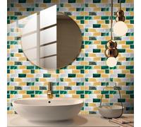 Autocollants for carrelage de cuisine et salle de bain, carreaux auto-adhésifs en marbre vert et jaune, carreaux en vinyle à coller, imperméables et résistants à l'huile, carreaux muraux décoratifs au