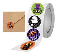 Autocollants Halloween pour enfants, rouleau d'autocollants d'Halloween, étiquettes adhésives avec joint rond | 500 autocollants/rouleau pour friandises ou blagues, décalcomanies de Noël pour journal,