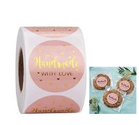 Autocollants "Handmade with Love", autocollant auto-adhésif de feuille d'or rose pour le paquet de décoration de cadeau de cuisson fait maison, au total 500 étiquettes