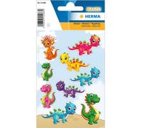 Autocollants HERMA MAGIC "petits dinosaures" en film pailleté mat 1 feuille à 9 autocollants