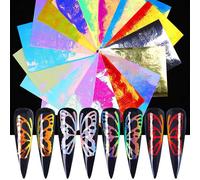 Autocollants Holographiques À Ailes De Papillon Pour Ongles, Étiquette De Transfert Pour Nail Art, Paillettes 3d Colorées, Outil De Manucure, 16 Pièces/Ensemble