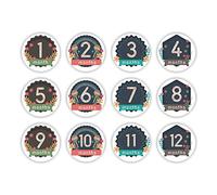 Autocollants Jalons Bébé, 12PCS Autocollants Mois Bébé Nouveau-né Garçon Fille Grossesse Attendant Accessoires Photo Autocollants Commémoratifs Cadeau Bébé, Suivre La Première Année de Bébé,10cmx10cm