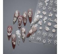 Autocollants Japonais Vintage Pour Les Ongles",Rouge Et Bleu,Fleur Rose,Laser,Or,Argent,Nail Art,Conception De D¿¿Calcomanie,Outil De Manucure,"Haute Qualit¿¿ - Type Tl-008